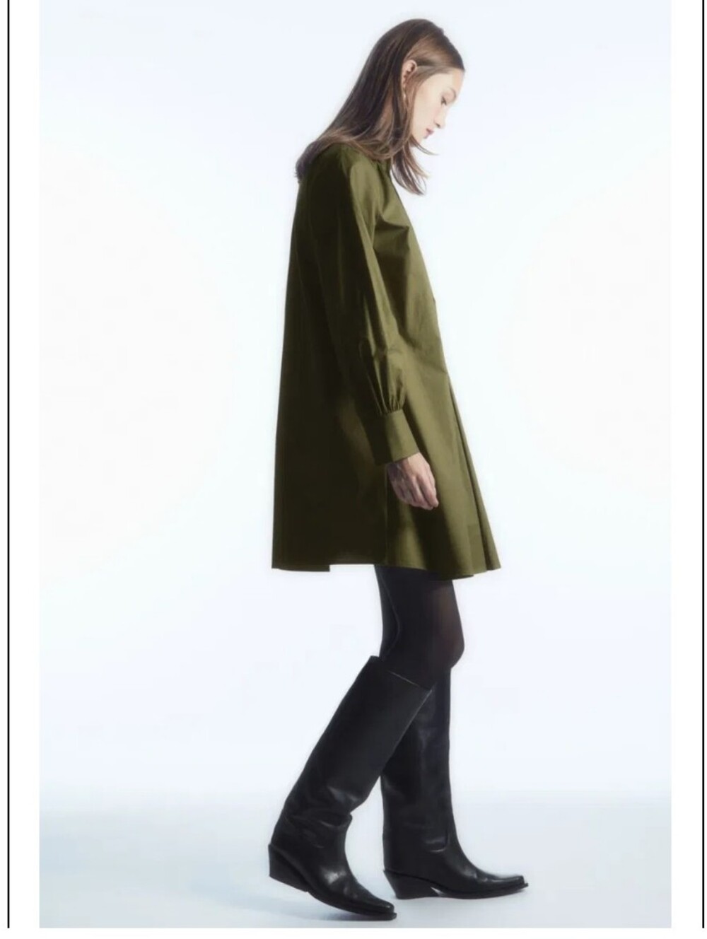 COS Ruffled Collar Cotton Poplin Mini Shirt Dress Shirtdress Sz 6 Stretch Green